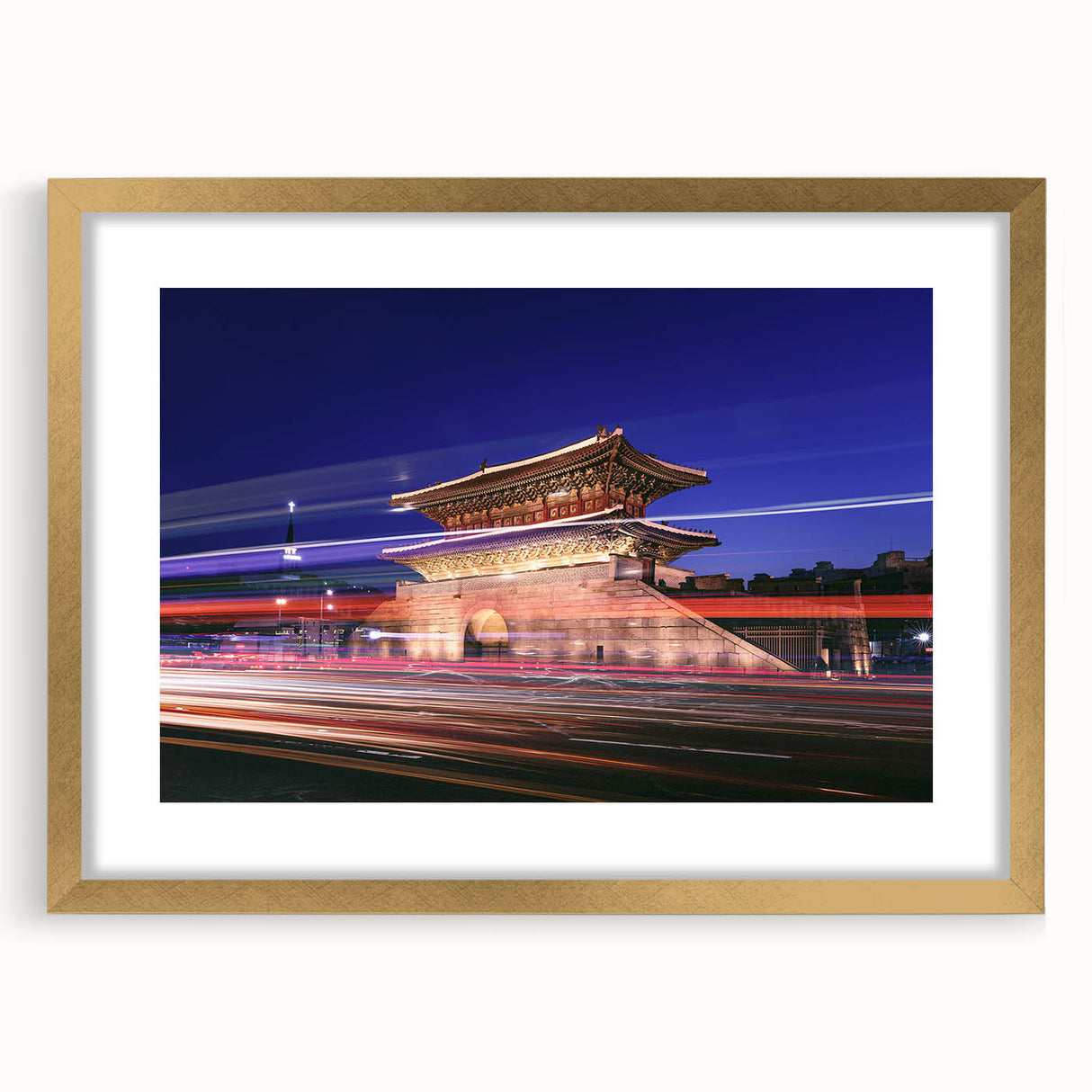 Extra large wall art featuring a textured abstract print of a Korean landscape in muted gold and white tones.