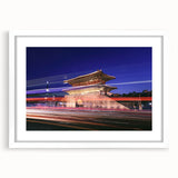 Abstract art print of a Korean landscape in muted earth tones on a white-framed mat, ideal for dining room decor.