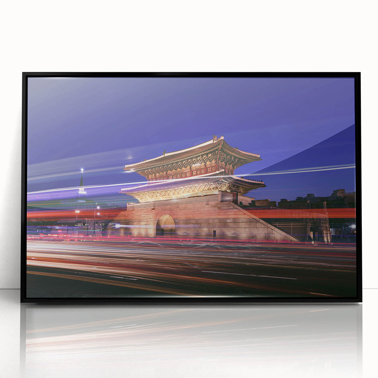 Large abstract wall art featuring a stylized Korean landscape in black and white tones on a framed acrylic.