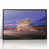 Large abstract wall art featuring a stylized Korean landscape in black and white tones on a framed acrylic.