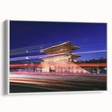 Vintage poster art of a scenic Korean landscape in colorful hues on extra large framed canvas, ideal for living room decor.