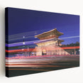 Large canvas print of a serene Korean landscape in muted green and blue tones, suitable for kitchen wall art.