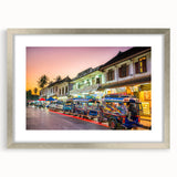 Textured abstract art print of a Laos scenery in muted earth tones on a silver-framed mat, ideal for bedroom art.