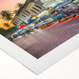 Art deco poster featuring a serene Laos landscape in pastel shades on rolled canvas, suitable for dining room decor.