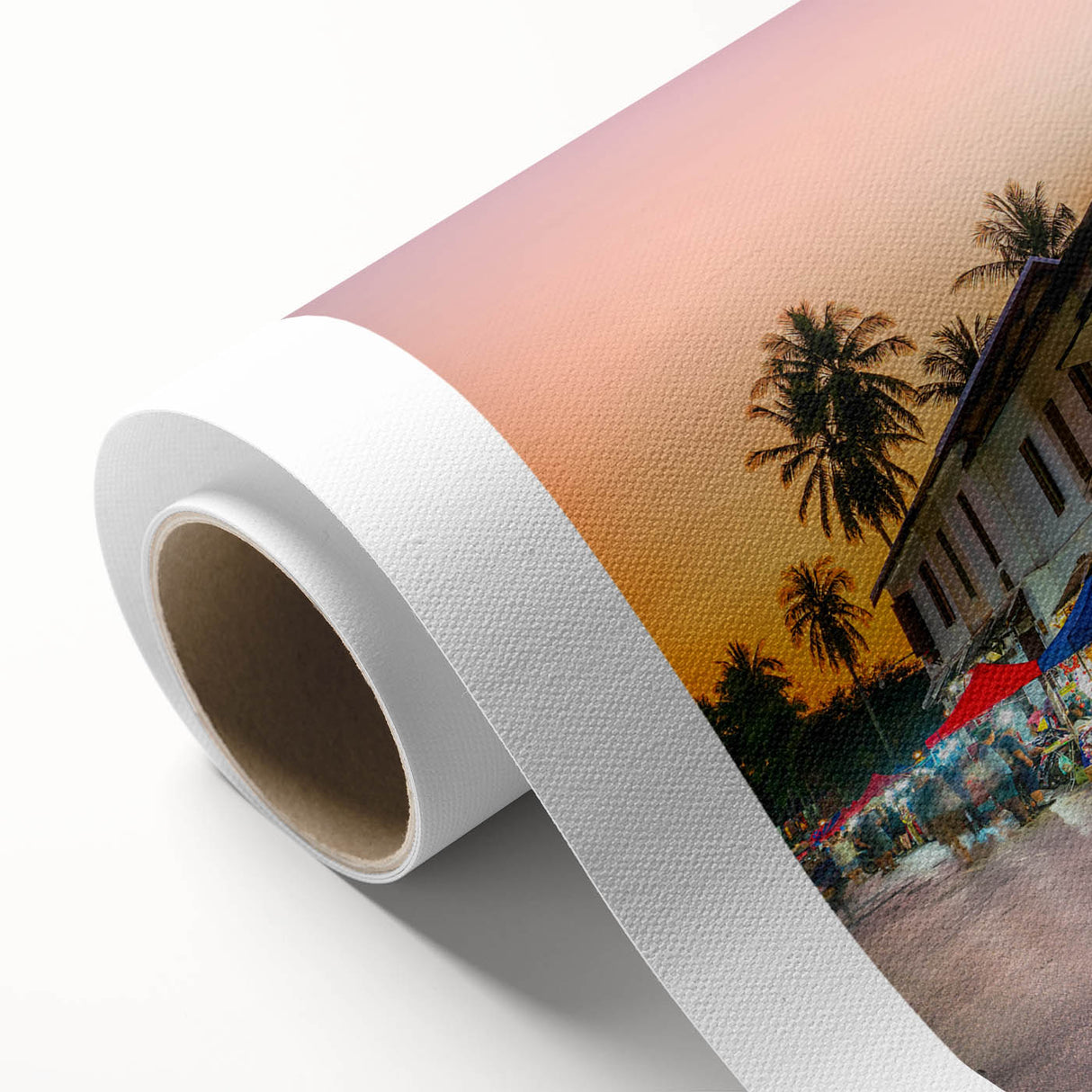 Art Deco poster featuring a serene Laos landscape in soft pastel shades on rolled canvas, ideal for nursery wall art.