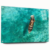 Large abstract wall art featuring a Malaysian landscape in muted earth tones on acrylic glass.