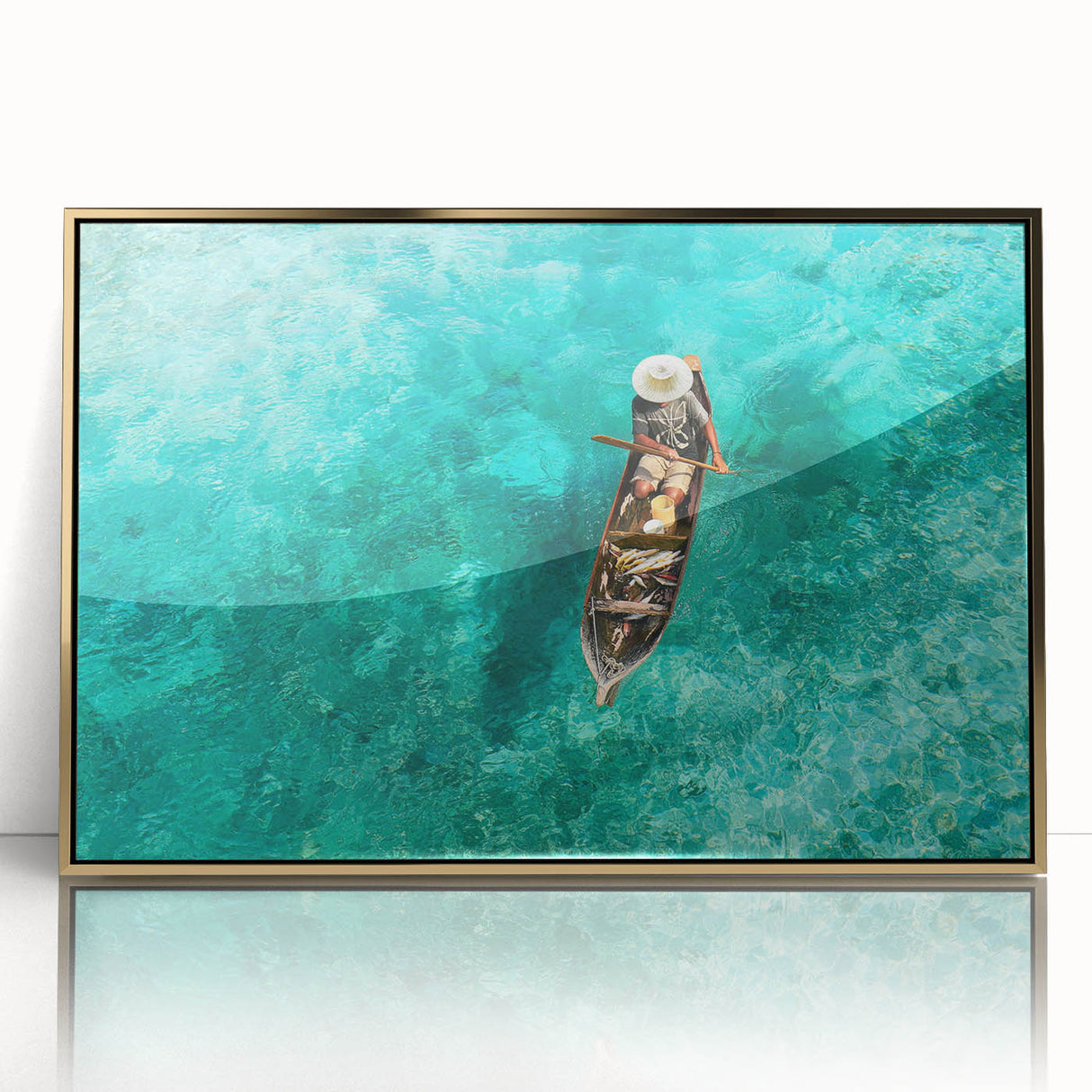 Mid-century modernist style large art print of a Malaysian landscape in muted earth tones on a framed acrylic.