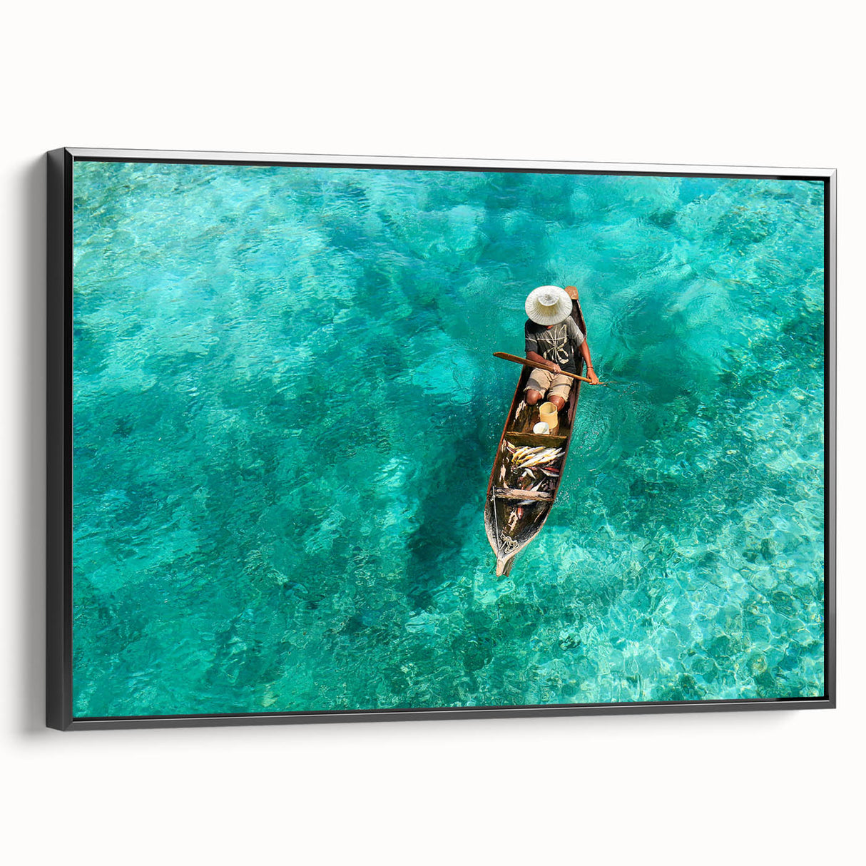 Black and white framed canvas featuring a vintage poster art style landscape of a Malaysian scene, ideal for bedroom decor.