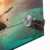 Large abstract wall art of Maldivian scenery in mid-century modernist style on acrylic glass.