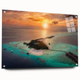 Acrylic print of a Maldives beach scenery with vivid blue and turquoise shades, suited for bedroom or dining room decor.