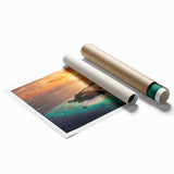Extra large rolled print of a serene Maldives scenery with vibrant blue and green hues, ideal for classy bathroom wall art.