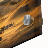 Large abstract wall art depicting a Mongolian landscape in muted earth tones on acrylic glass.