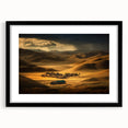 Extra large abstract art print of a colorful Mongolian landscape, textured on a black-framed canvas.