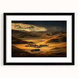 Extra large abstract art print of a colorful Mongolian landscape, textured on a black-framed canvas.