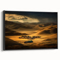 Black and white framed canvas of a Mongolian landscape, ideal for bedroom wall art.