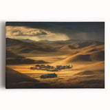 Black and white stretched canvas featuring a scenic Mongolian landscape, ideal for kitchen wall art.