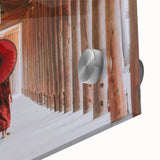 Mid-century modernist acrylic print of a large abstract depiction of Myanmar scenery in earth tones.