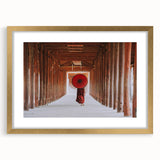 Extra large abstract art print of a textured Myanmar scenery in muted gold tones, framed with mat.