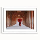 Abstract art print of a serene Myanmar landscape in muted earth tones, framed with a white mat.