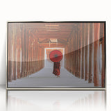 Mid-century modernist art depicting a serene Myanmar landscape in muted earth tones on a framed acrylic.