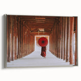 Framed canvas depicting a vintage-style landscape art painting of a Myanmar scenery in colorful and black tones.