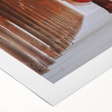 Art deco poster of a Myanmar landscape in pastel hues on a rolled canvas, suitable for dining room decor.