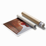 Extra large rolled print of a serene Myanmar landscape with lush greenery and traditional structures, in soft earth tones.