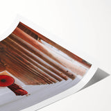 Extra large wall art featuring line art flowers in muted earth tones on a rolled canvas.