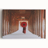 Black and white photograph on stretched canvas depicting a serene Myanmar landscape, ideal for kitchen wall art.