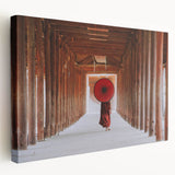 Large art print of a Myanmar landscape on stretched canvas, featuring muted earth tones, ideal for kitchen wall art.