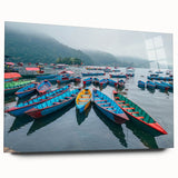 Large abstract wall art depicting an Asian landscape in muted earth tones on acrylic glass.