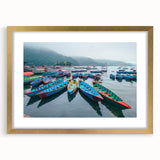 Extra large abstract art print of a Nepalese landscape in muted gold tones, framed with a mat.