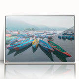 Framed acrylic print of a serene Nepalese landscape in muted earth tones, ideal for modern art wall decor.