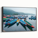 Black and white framed canvas featuring a vintage-style landscape of Nepal, ideal for bedroom wall decor.