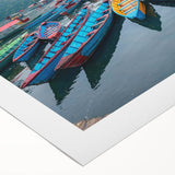 Art deco poster of a serene Nepalese landscape in muted earth tones on rolled canvas, suitable for dining room decor.