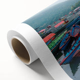 Art deco poster of a serene Nepalese landscape in soft pastel shades on rolled canvas, ideal for nursery wall art.