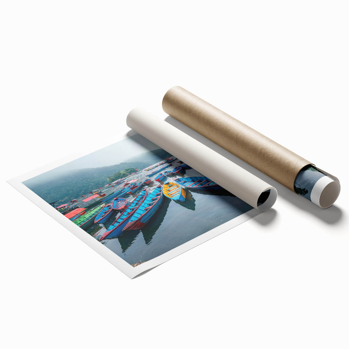 Extra large rolled print depicting vibrant floral art with soft pink and white blossoms, ideal for classy bathroom wall art.