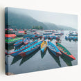 Large stretched canvas featuring a serene Nepalese landscape in soft green and blue tones, ideal for kitchen wall art.