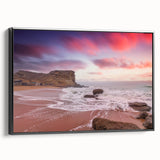 Black and white framed canvas featuring a vintage-style landscape painting of a serene Pakistani scenery.