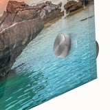 Large abstract wall art featuring a mid-century modernist style Philippine scenery in vibrant colors on acrylic glass.