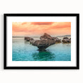 Extra large abstract art print of a colorful, textured Philippine scenery on a black framed canvas.