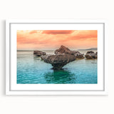 Abstract art print of a stylized Philippine landscape in muted earth tones on a framed white mat.