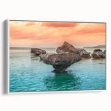 Vintage poster art of a Philippine scenery on a framed canvas, featuring vibrant colors, ideal for living room decor.