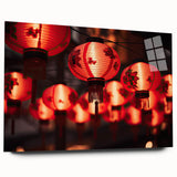 Large abstract wall art of Singapore's skyline in vibrant hues on acrylic glass, suitable for bedroom or dining room decor.