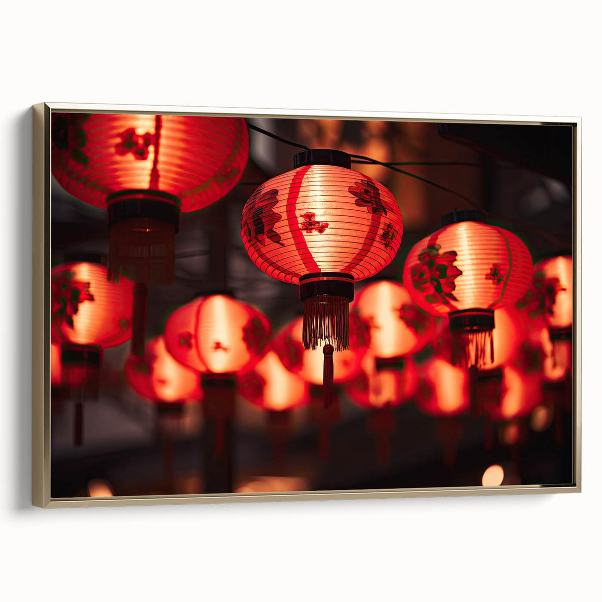 Framed canvas featuring a vintage-style landscape painting of Singapore, with black and gold tones.