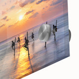 Large abstract wall art featuring a Sri Lankan scenery in muted earth tones on acrylic glass, suitable for dining room decor.