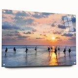 Acrylic print of a large abstract depiction of Sri Lankan scenery in vibrant green and blue tones.