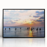 Large abstract wall art featuring a serene Sri Lankan landscape in muted earth tones, framed in black acrylic.