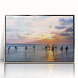 Mid-century modernist style acrylic print of a Sri Lankan landscape in muted earth tones, ideal for nursery wall art.