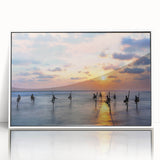 Acrylic print of a serene Sri Lankan landscape in soft pastel shades, framed in white, ideal for modern art wall decor.